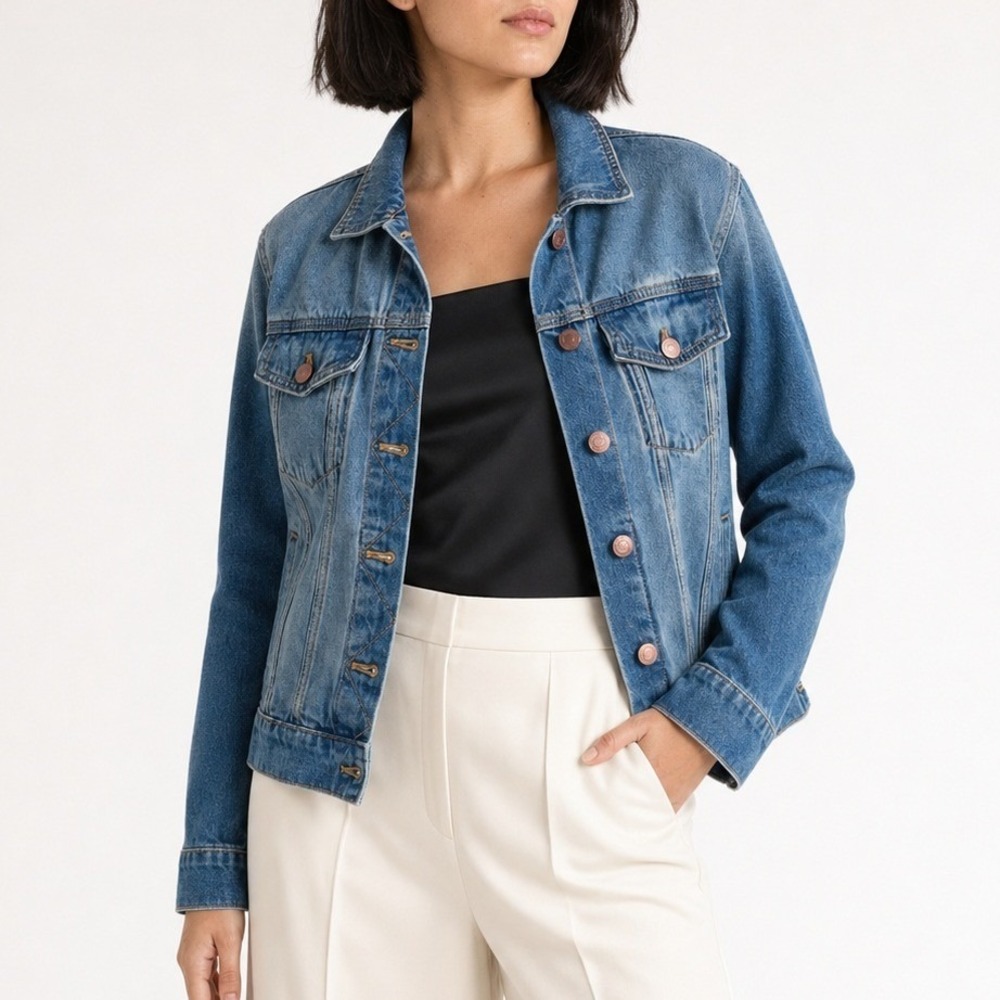 Quince Denim Jacket 100% Organic Cotton Staple Classic Travel Indigo Blue S FLAW